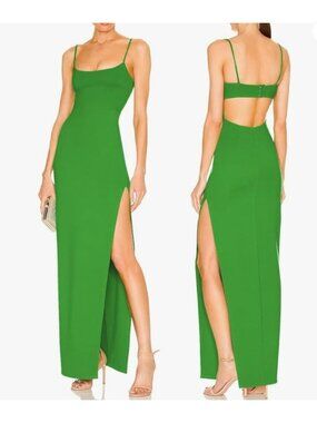 JLCNCUE Maxi Dress Gown Backless Square Neck 0-2 Green‎ New Sexy Silky